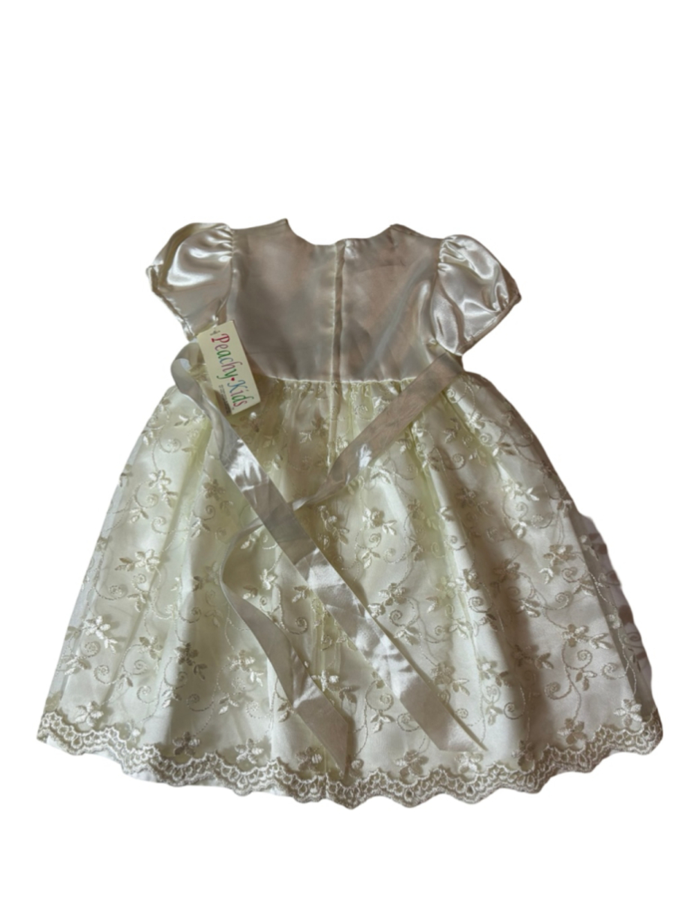 Peachy Kids Girls 3T Ivory Satin Floral Embroidered Flower Girl Dress NWT